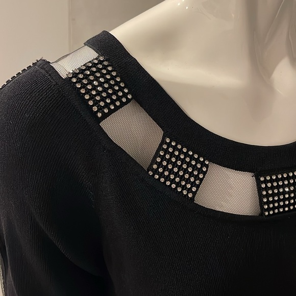 Vintage AD Originals Black 3/4 Sleeve Top with Sequins Detail - Picture 6 of 7